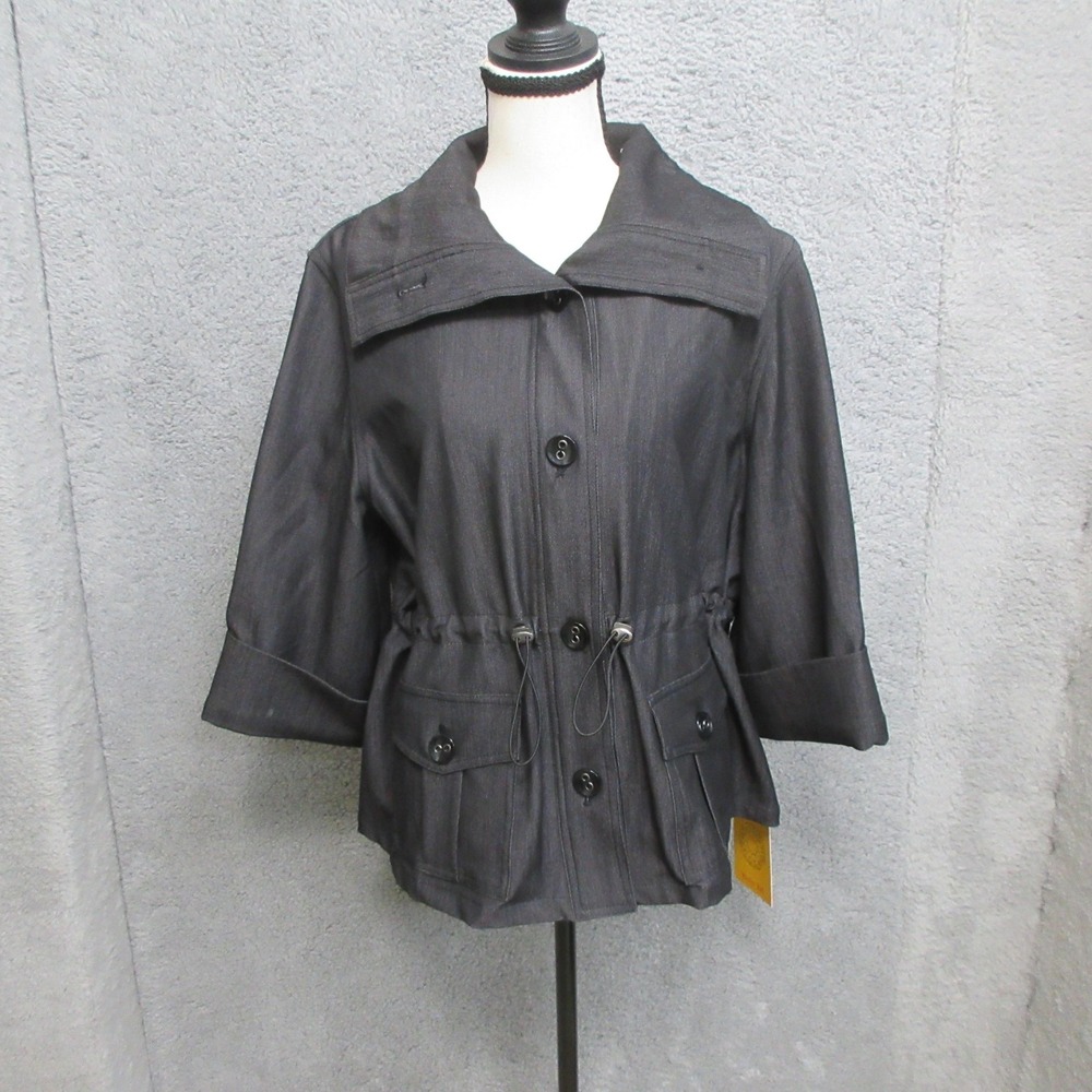 Utility Safari Jacket Womens Size 14 Black Military-Inspired Lightweight Coat